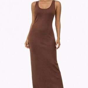 ZARA Chocolate Brown Ribbed Maxi Dress | Size L | Sleeveless Bodycon | NWOT